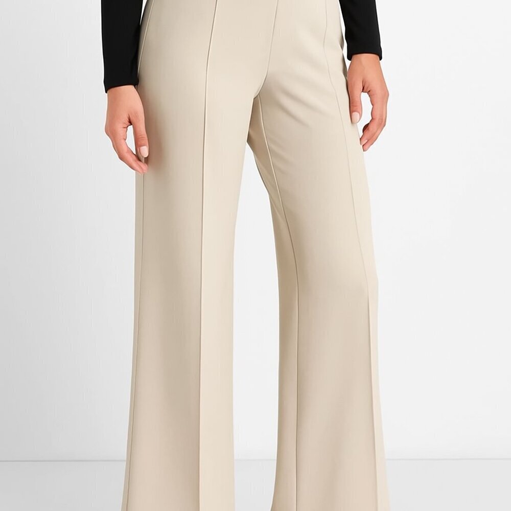 Paire Women's Cream Trouser Wide leg Flare Pull On Pants Size Xl